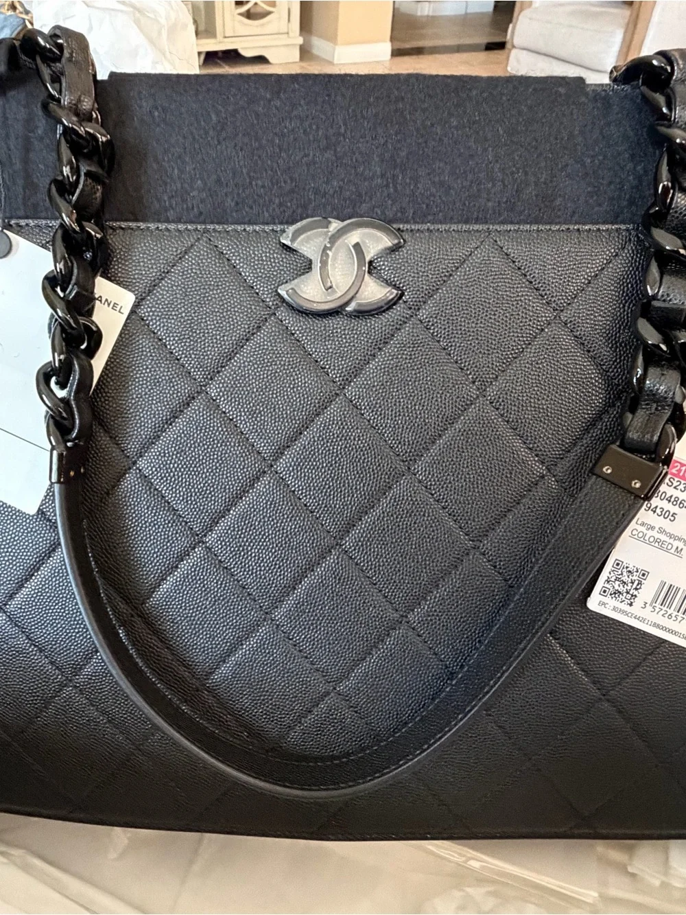 CHANEL Black Quilted Chain-Handle Tote